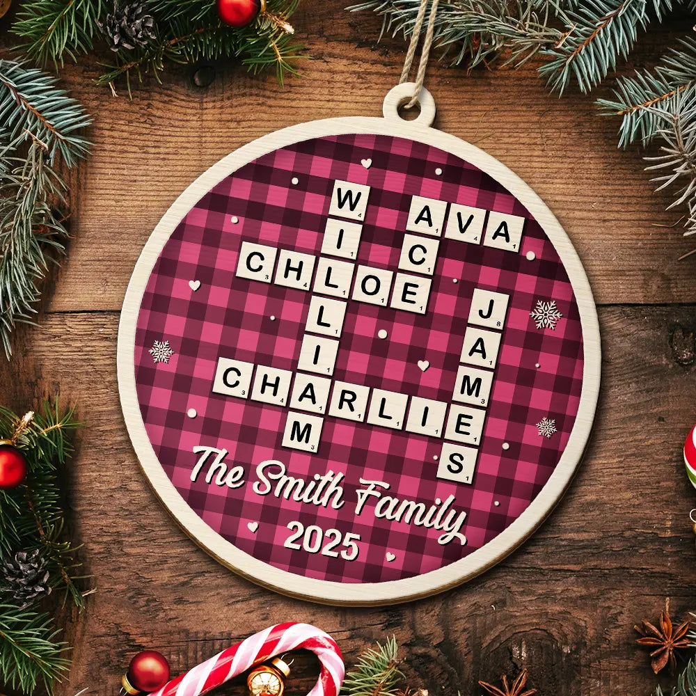 Gift For Couples,Gift For Husband,Gift For Wife,Parents,Gift For Mother,Gift For Grandpa,Gift For Father,Gift For Grandma,Family,Love,Christmas - Crossword Scrabble Family Name - Personalized Custom Shaped Wooden Ornament