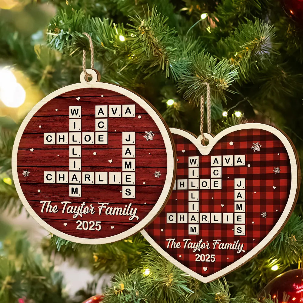 Gift For Couples,Gift For Husband,Gift For Wife,Parents,Gift For Mother,Gift For Grandpa,Gift For Father,Gift For Grandma,Family,Love,Christmas - Crossword Scrabble Family Name - Personalized Custom Shaped Wooden Ornament