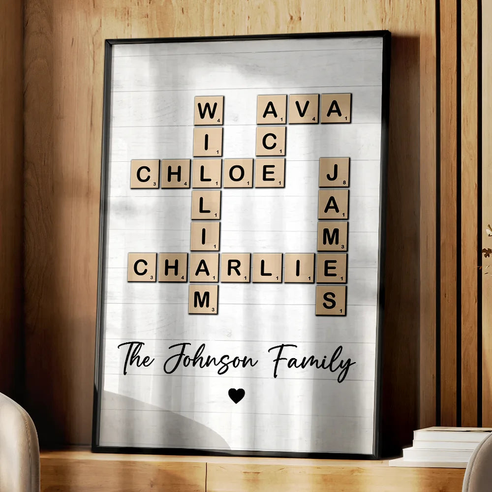 Family,Parents,Gift For Grandparents,Happy - Crossword Scrabble Family Name - Personalized Poster