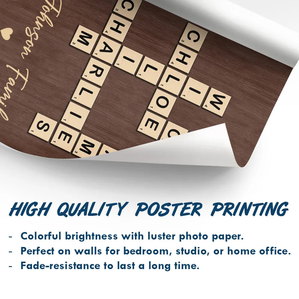 Family,Parents,Gift For Grandparents,Happy - Crossword Scrabble Family Name - Personalized Poster