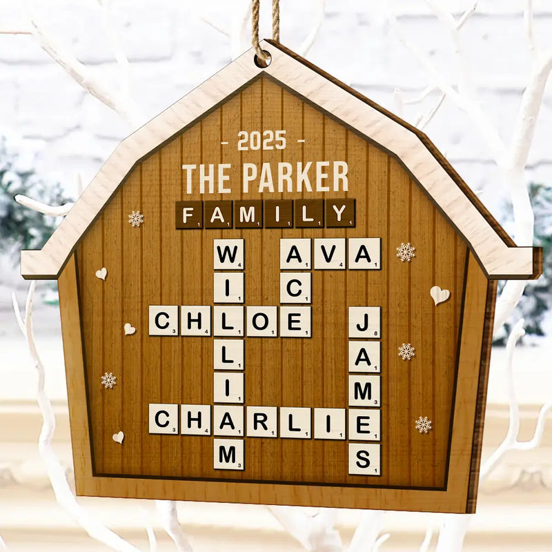Christmas, Family - Crossword Scrabble Family Name Together In One Home - Personalized Custom Shaped Wooden Ornament