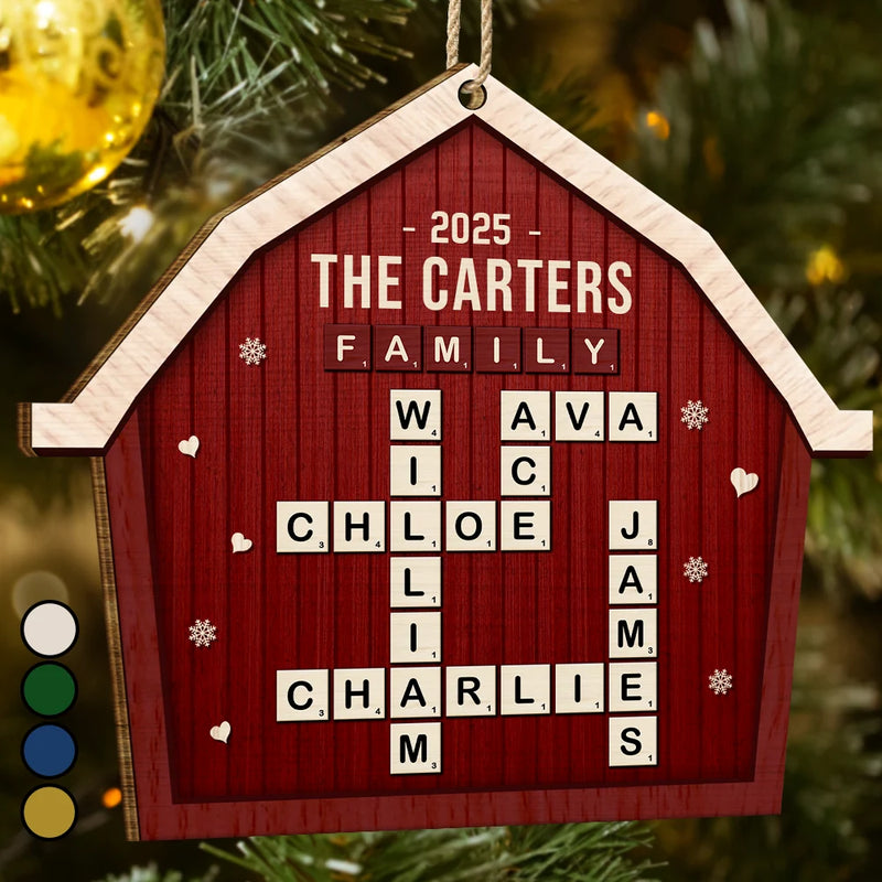 Christmas, Family - Crossword Scrabble Family Name Together In One Home - Personalized Custom Shaped Wooden Ornament
