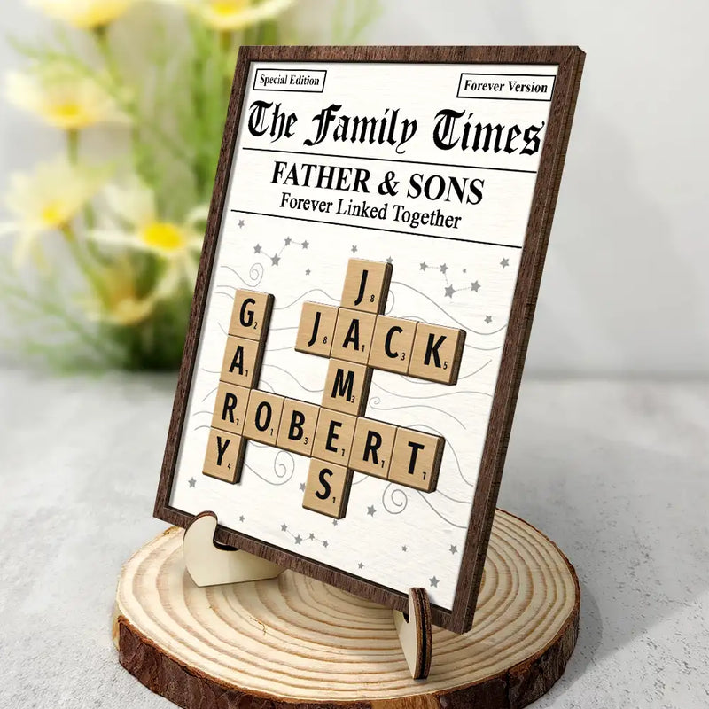 Family,Gift For Mother,Gift For Father,Mom - Daughters (Adult),Mom - Daughters (Young),Mom - Children,Dad - Daughters (Adult),Dad - Daughters (Young),Dad - Sons,Dad - Children,Gift For Sibling,Cousin,Christmas,Love - Crossword The Family Times - Personalized 2-Layered Wooden Plaque With Stand