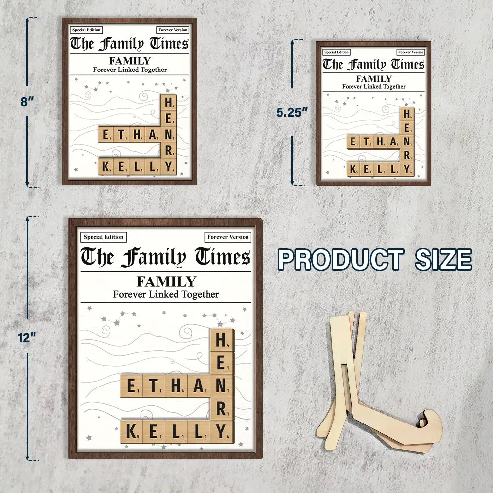 Family,Gift For Mother,Gift For Father,Mom - Daughters (Adult),Mom - Daughters (Young),Mom - Children,Dad - Daughters (Adult),Dad - Daughters (Young),Dad - Sons,Dad - Children,Gift For Sibling,Cousin,Christmas,Love - Crossword The Family Times - Personalized 2-Layered Wooden Plaque With Stand