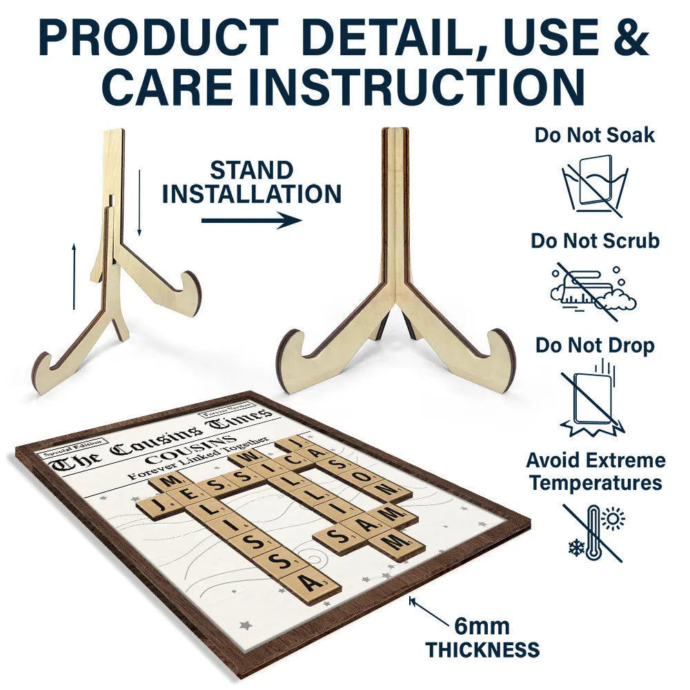 Family,Gift For Mother,Gift For Father,Mom - Daughters (Adult),Mom - Daughters (Young),Mom - Children,Dad - Daughters (Adult),Dad - Daughters (Young),Dad - Sons,Dad - Children,Gift For Sibling,Cousin,Christmas,Love - Crossword The Family Times - Personalized 2-Layered Wooden Plaque With Stand