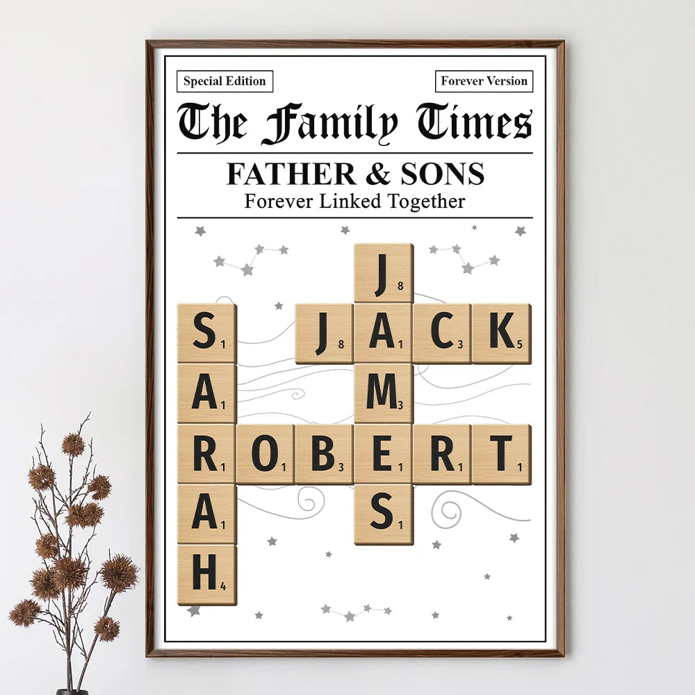 Family,Gift For Mother,Gift For Father,Mom - Daughters (Adult),Mom - Daughters (Young),Mom - Children,Dad - Daughters (Adult),Dad - Daughters (Young),Dad - Sons,Dad - Children,Gift For Sibling,Cousin,Christmas,Love - Crossword The Family Times - Personalized Poster