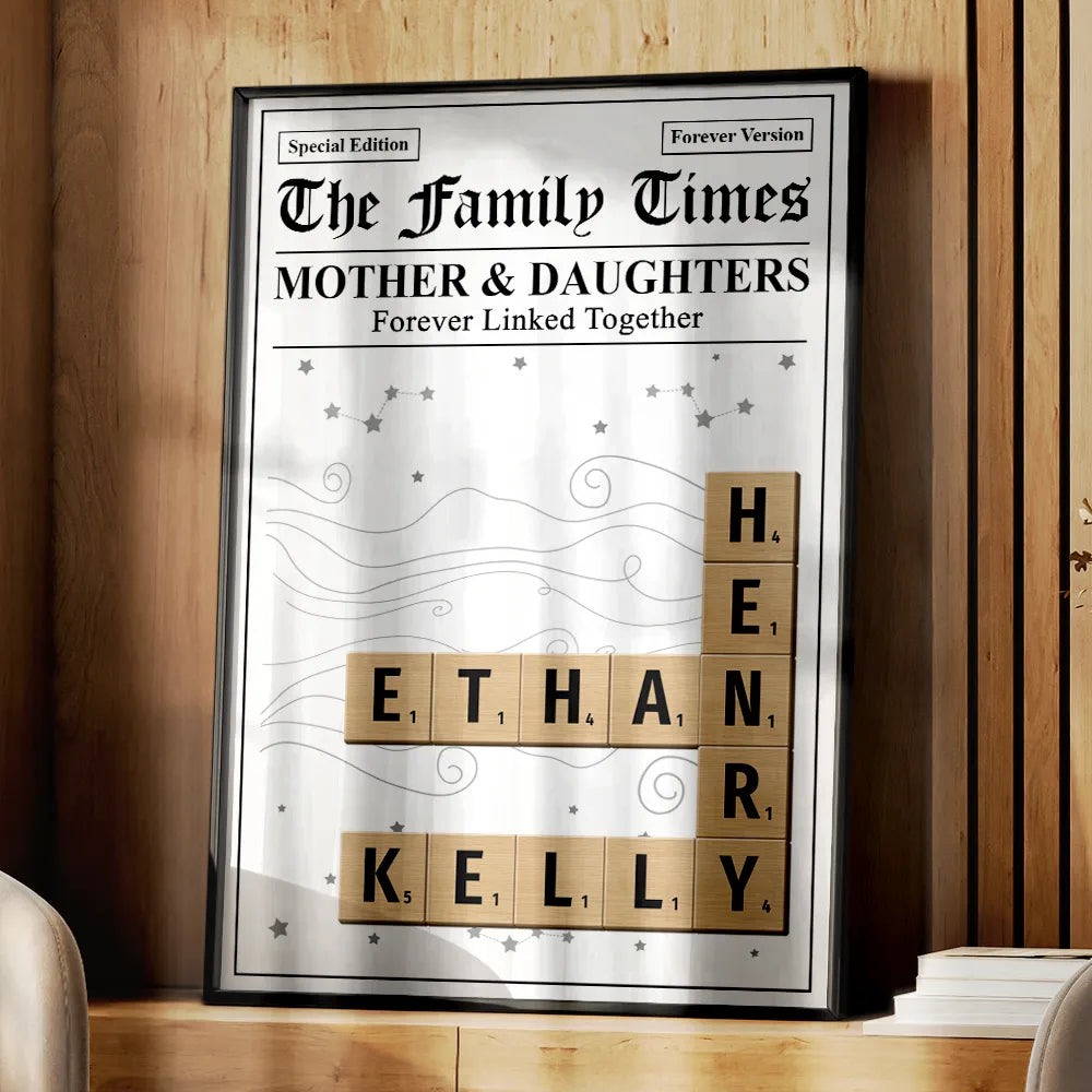 Family,Gift For Mother,Gift For Father,Mom - Daughters (Adult),Mom - Daughters (Young),Mom - Children,Dad - Daughters (Adult),Dad - Daughters (Young),Dad - Sons,Dad - Children,Gift For Sibling,Cousin,Christmas,Love - Crossword The Family Times - Personalized Poster