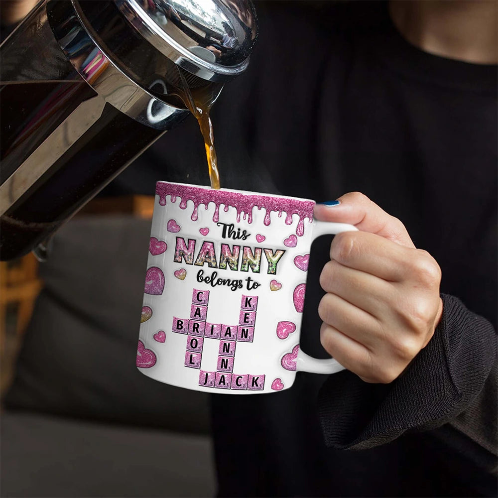 Gift For Mother,Gift For Grandma,Happy,Crossword - Crossword This Mom Grandma Belongs To - Personalized White Edge-to-Edge Mug