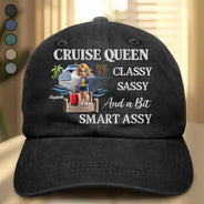 Cruising,Travel,Funny,Gift For Women - Cruise Queen Classy Sassy - Personalized Vintage Washed Denim Cap