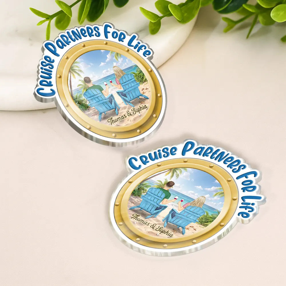 Summer, Gift For Couples, Cruising, Romantic, Vector - Cruising Partners For Life Backside - Personalized Acrylic Magnet