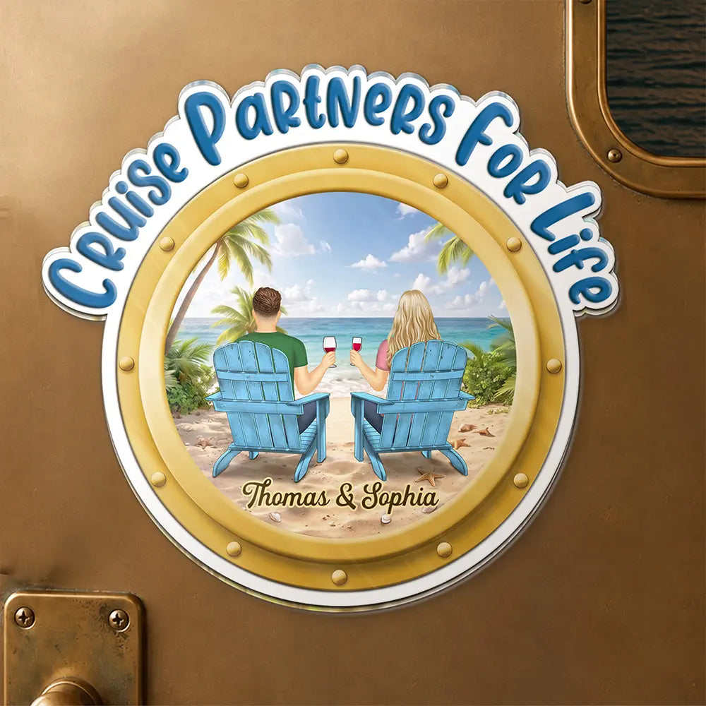 Summer, Gift For Couples, Cruising, Romantic, Vector - Cruising Partners For Life Backside - Personalized Acrylic Magnet