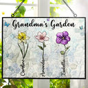 Gift For Grandma,Gift For Mother,Love - Crystal Art Birth Flower Grandma's Garden - Personalized Horizontal Stained Glass Suncatcher