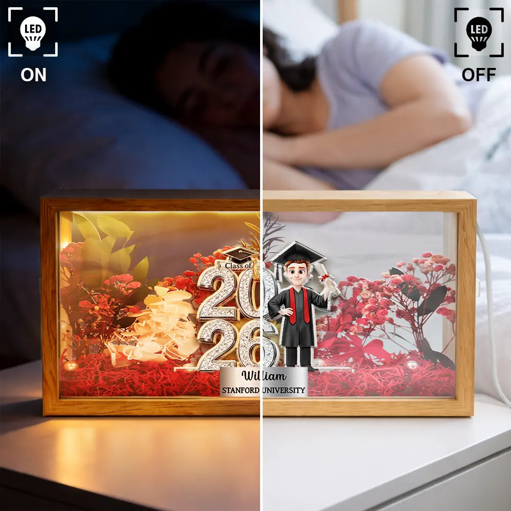 Graduation,Gift For Yourself,Gift For Men,Gift For Women,Gift For Daughter,Gift For Son,Gift For Bestie,Gift For Sibling,Happy,Vector - Crystal Effect Graduation Man Woman - Personalized Flower Light Box