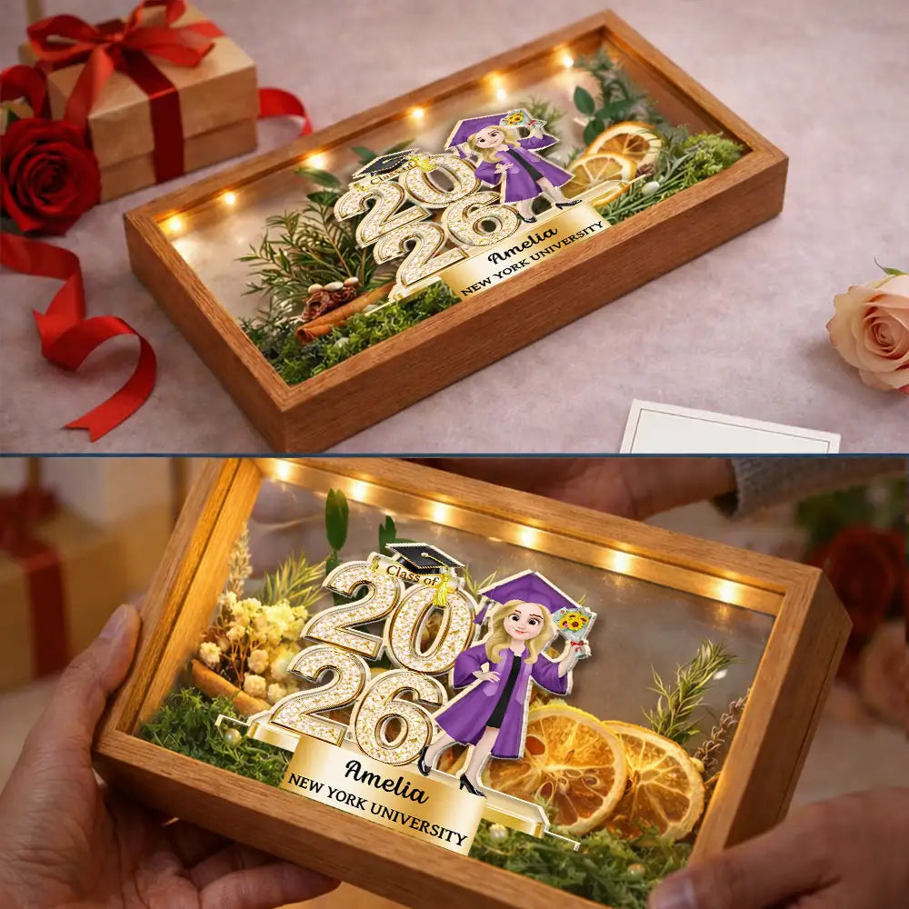 Graduation,Gift For Yourself,Gift For Men,Gift For Women,Gift For Daughter,Gift For Son,Gift For Bestie,Gift For Sibling,Happy,Vector - Crystal Effect Graduation Man Woman - Personalized Flower Light Box