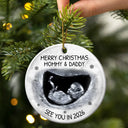 Christmas, New Dad, New baby, New Mom - Custom Photo Baby Expecting See You In 2026 - Personalized Circle Ceramic Ornament