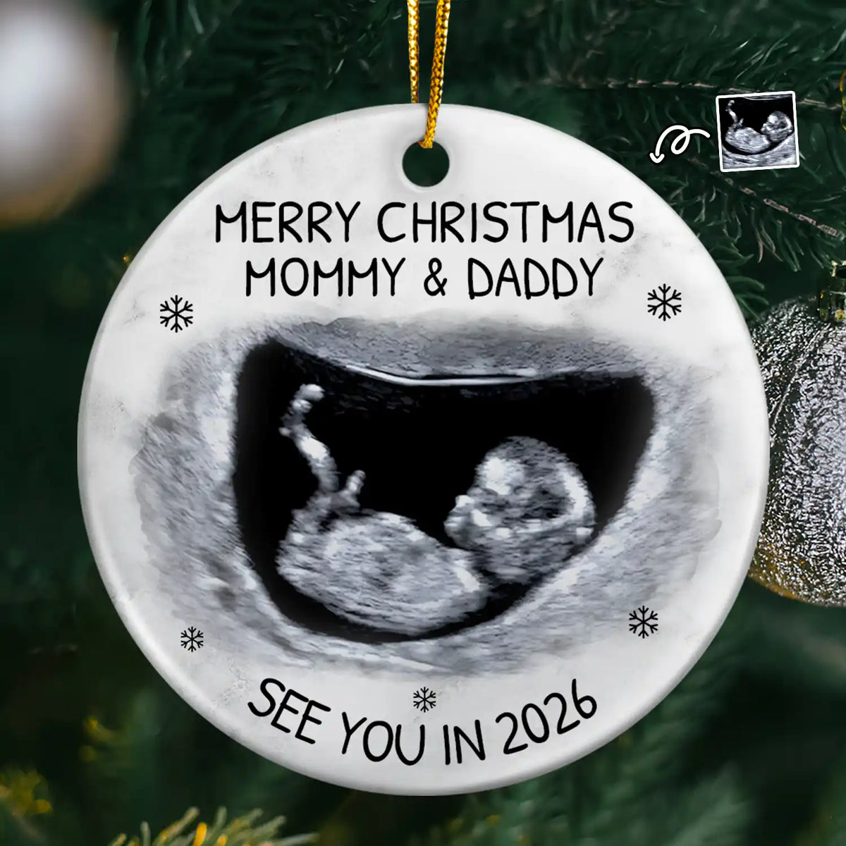 Christmas, New Dad, New baby, New Mom - Custom Photo Baby Expecting See You In 2026 - Personalized Circle Ceramic Ornament