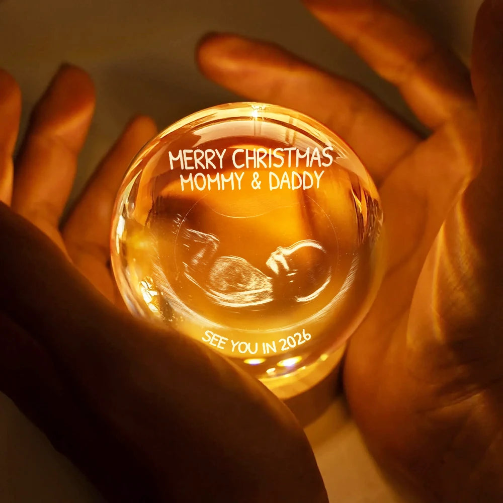 Custom Photo,Christmas,New Dad,New baby,New Mom,Happy - Custom Photo Baby Expecting See You In 2026 - Personalized Crystal Globe Lamp