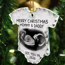Christmas, Custom Photo, New Dad, New baby, New Mom - Custom Photo Baby Expecting See You In 2026 - Personalized Onesie Shaped Glass Ornament