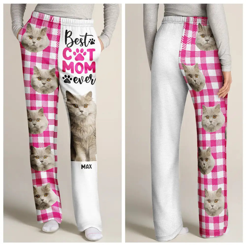 Custom Photo,Dog Lovers,Dog Mom,Pet Lovers,Happy - Custom Photo Best Dog Mom Ever Flannel Pattern - Personalized Pajama Pants