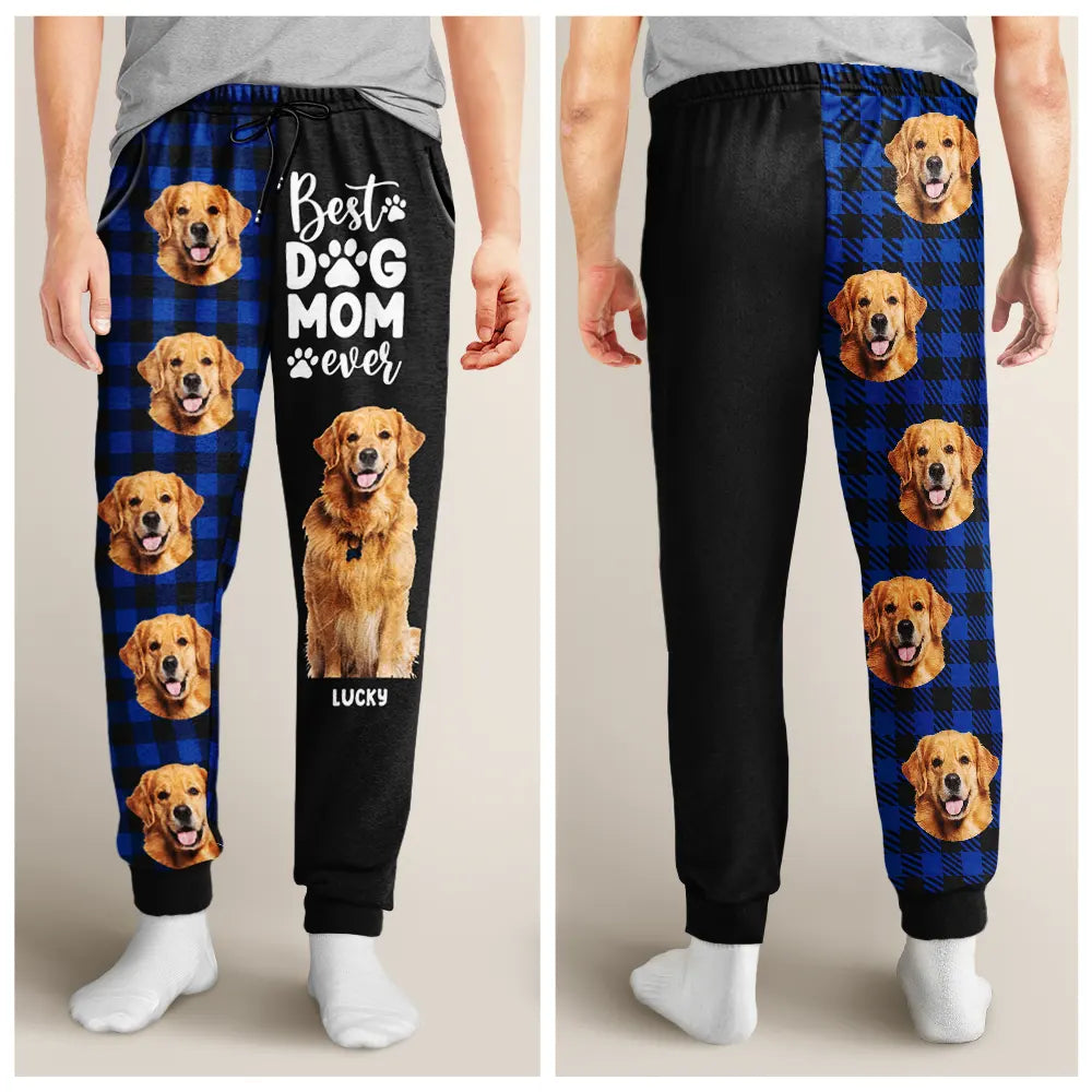Custom Photo,Dog Lovers,Dog Mom,Pet Lovers,Happy - Custom Photo Best Dog Mom Ever Flannel Pattern - Personalized Pajama Pants