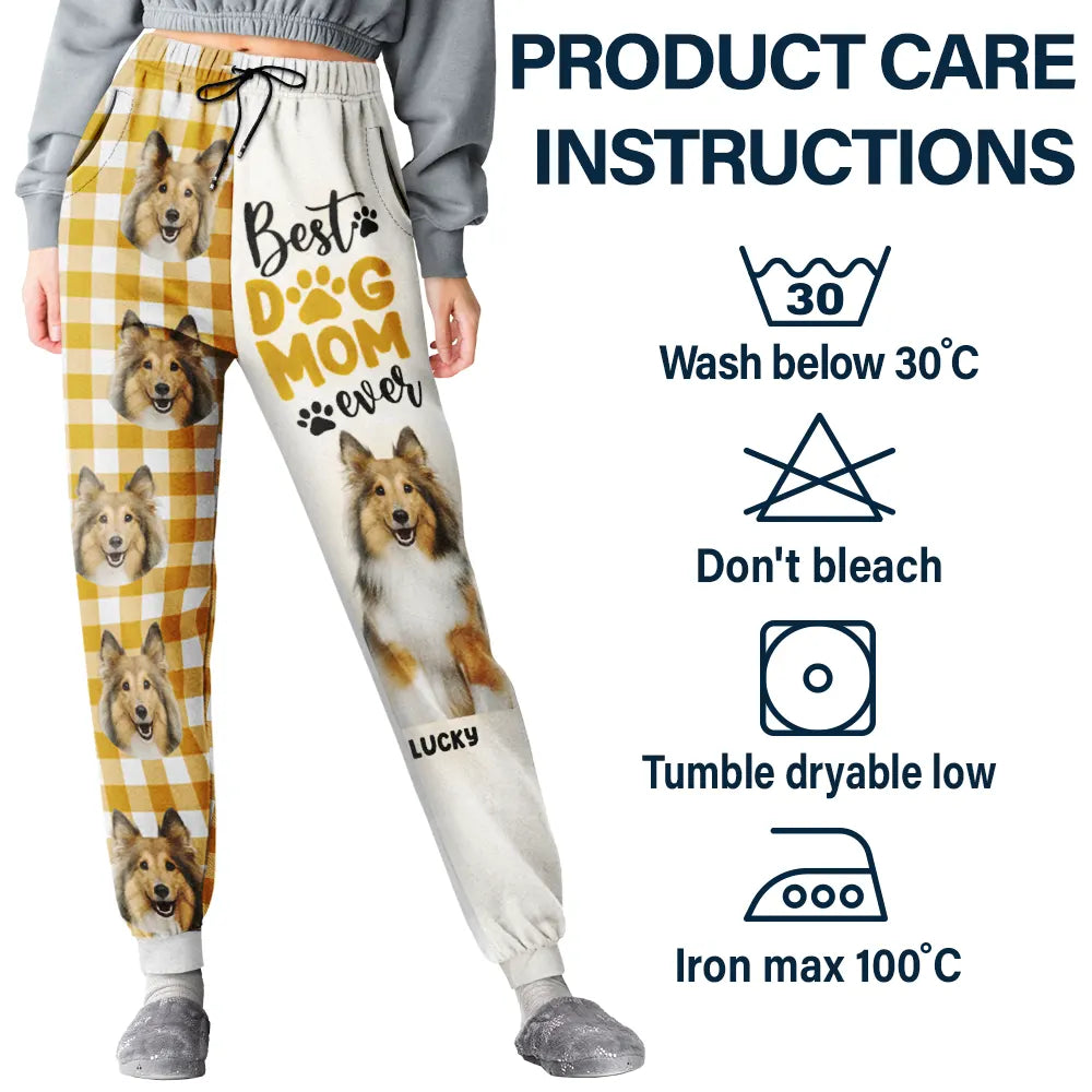 Custom Photo,Dog Lovers,Dog Mom,Pet Lovers,Happy - Custom Photo Best Dog Mom Ever Flannel Pattern - Personalized Pajama Pants