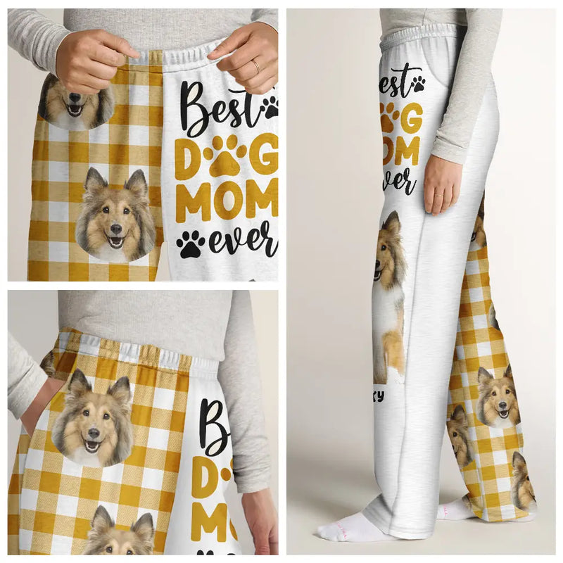 Custom Photo,Dog Lovers,Dog Mom,Pet Lovers,Happy - Custom Photo Best Dog Mom Ever Flannel Pattern - Personalized Pajama Pants