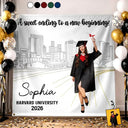 Graduation,Gift For Yourself,Gift For Daughter,Gift For Son,Gift For Bestie,Non-Eng,Photo,Proud - Custom Photo Congrats Grad A Sweet Ending To The New Beginning - Personalized Backdrop