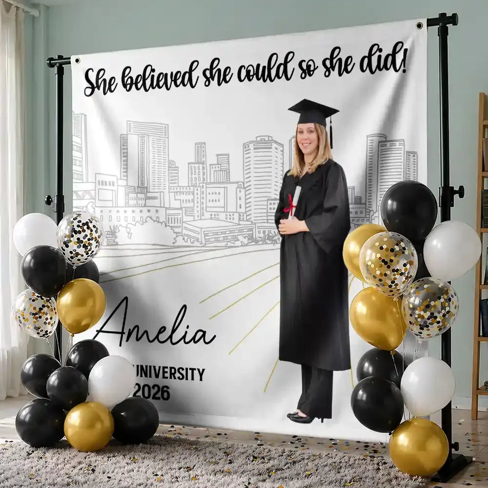 Graduation,Gift For Yourself,Gift For Daughter,Gift For Son,Gift For Bestie,Non-Eng,Photo,Proud - Custom Photo Congrats Grad A Sweet Ending To The New Beginning - Personalized Backdrop