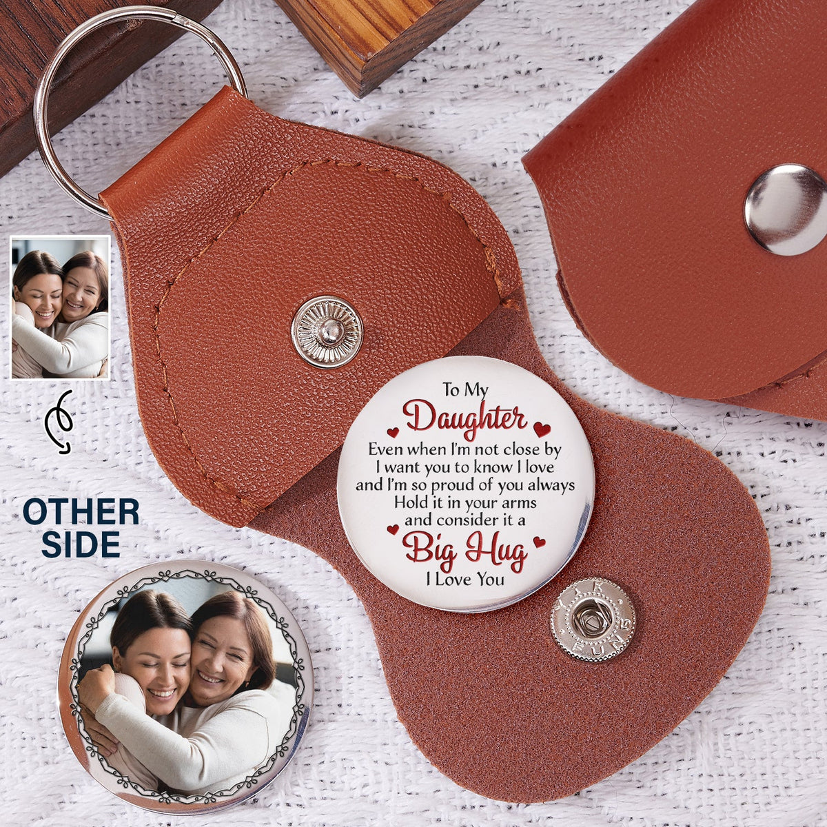 Dad - Daughters (Adult), Gift For Daughter, Mom - Daughters (Adult), Dad - Sons, Mom - Sons, Gift For Son, Love, Custom Photo - Custom Photo Consider It A Big Hug And I Love You - Personalized Leather Pocket Hug