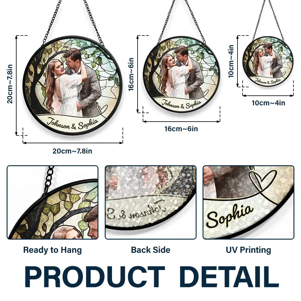 Wedding Anniversary,Art Design,Gift For Couples,Gift For Husband,Gift For Wife,Happy - Custom Photo Couple Wedding Anniversary - Personalized Stained Glass Window Hanging Suncatcher