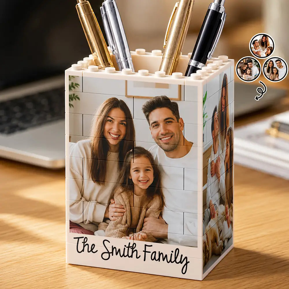 Custom Photo Family Couple Portrait - Personalized Building Block Pen Holder