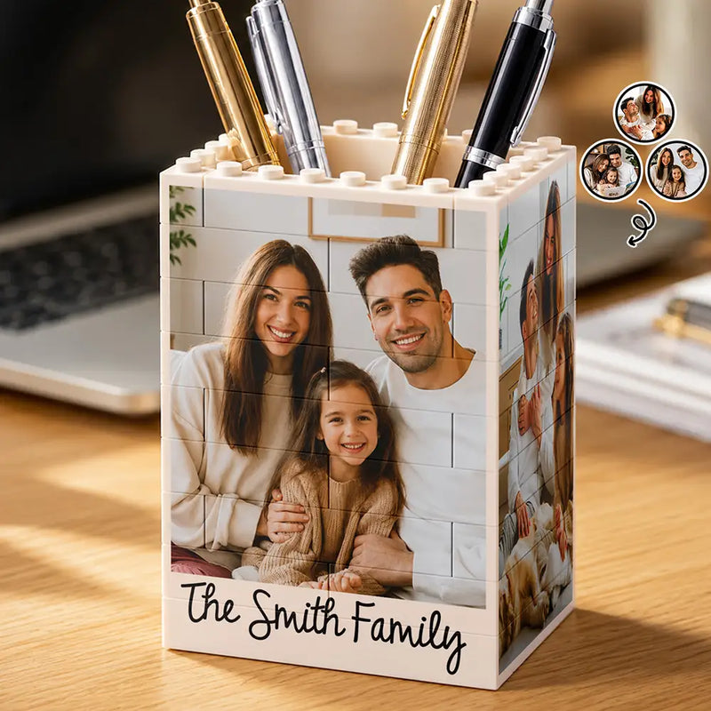 Sentimental,Custom Photo,Family,Upload Full Photo - Custom Photo Family Couple Portrait - Personalized Building Block Pen Holder