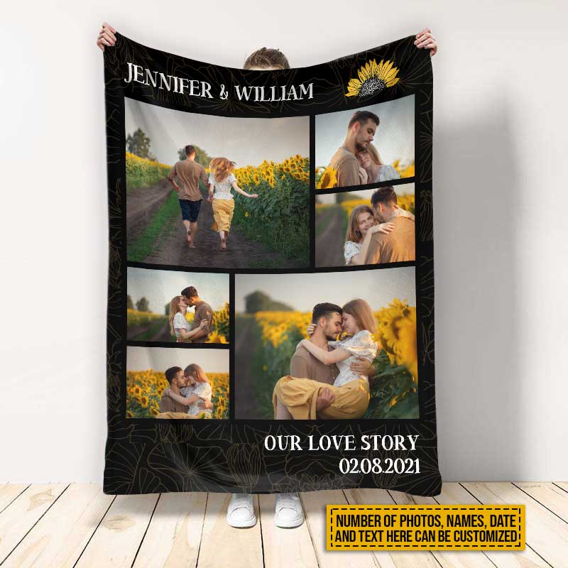 Custom Photo Frame Couple Our Love Story Custom Blanket, Couple Gift