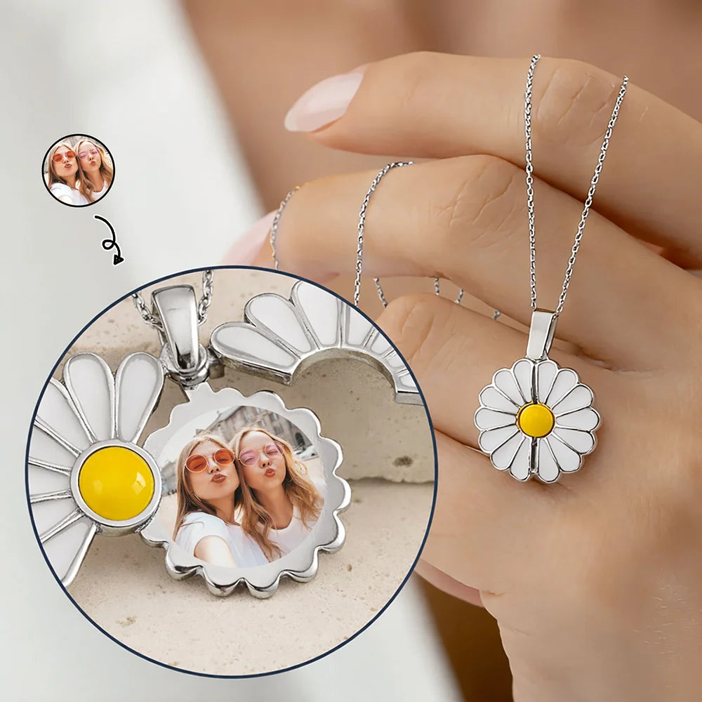 Custom Photo Frame For Sisters And Besties - Personalized Hidden Message Necklace