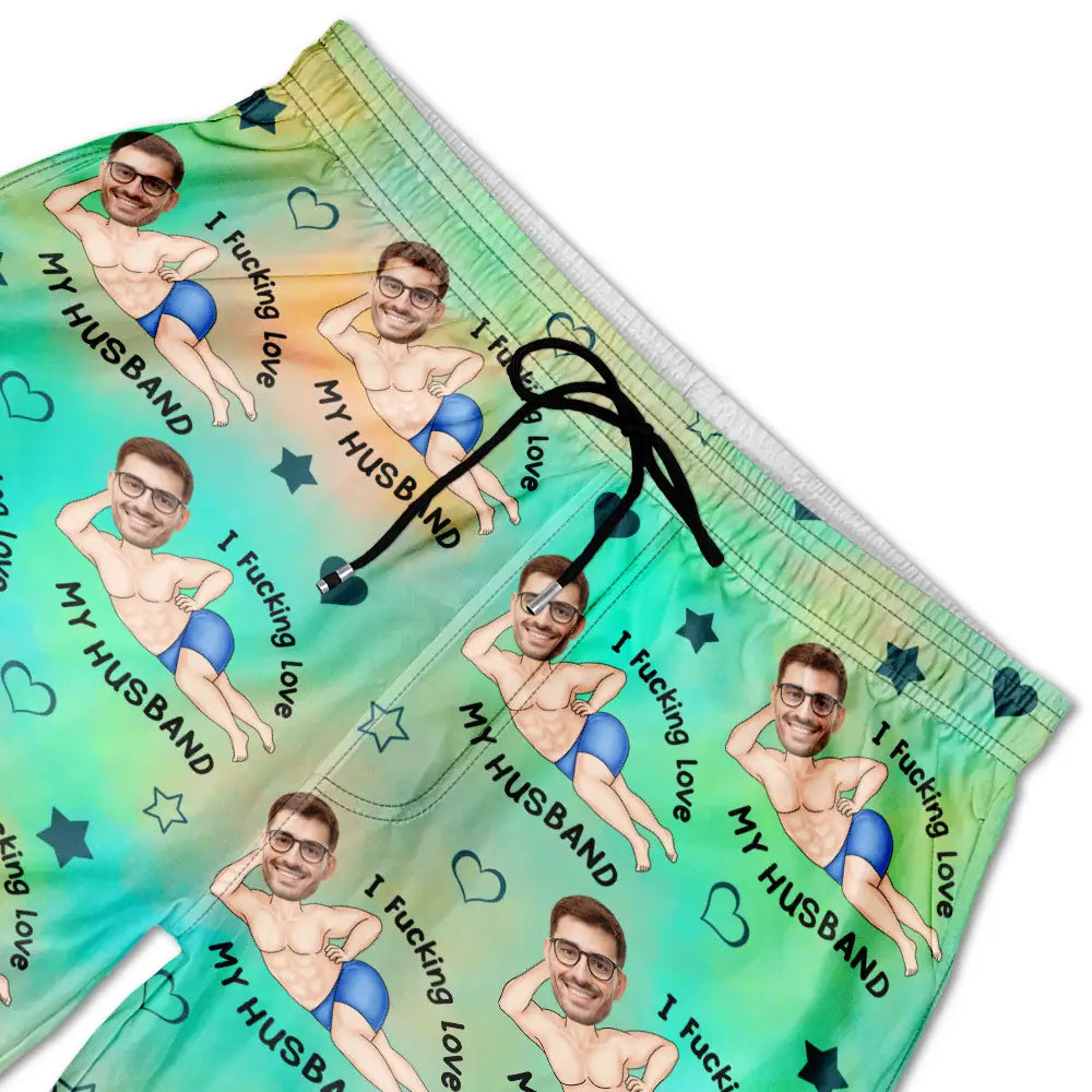 Gift For Couples, Gift For Husband, Gift For Wife, Gift For Boyfriend, Gift For Girlfriend, Funny, Custom Photo - Custom Photo I Fuking Love My Wife - Personalized Unisex Beach Shorts