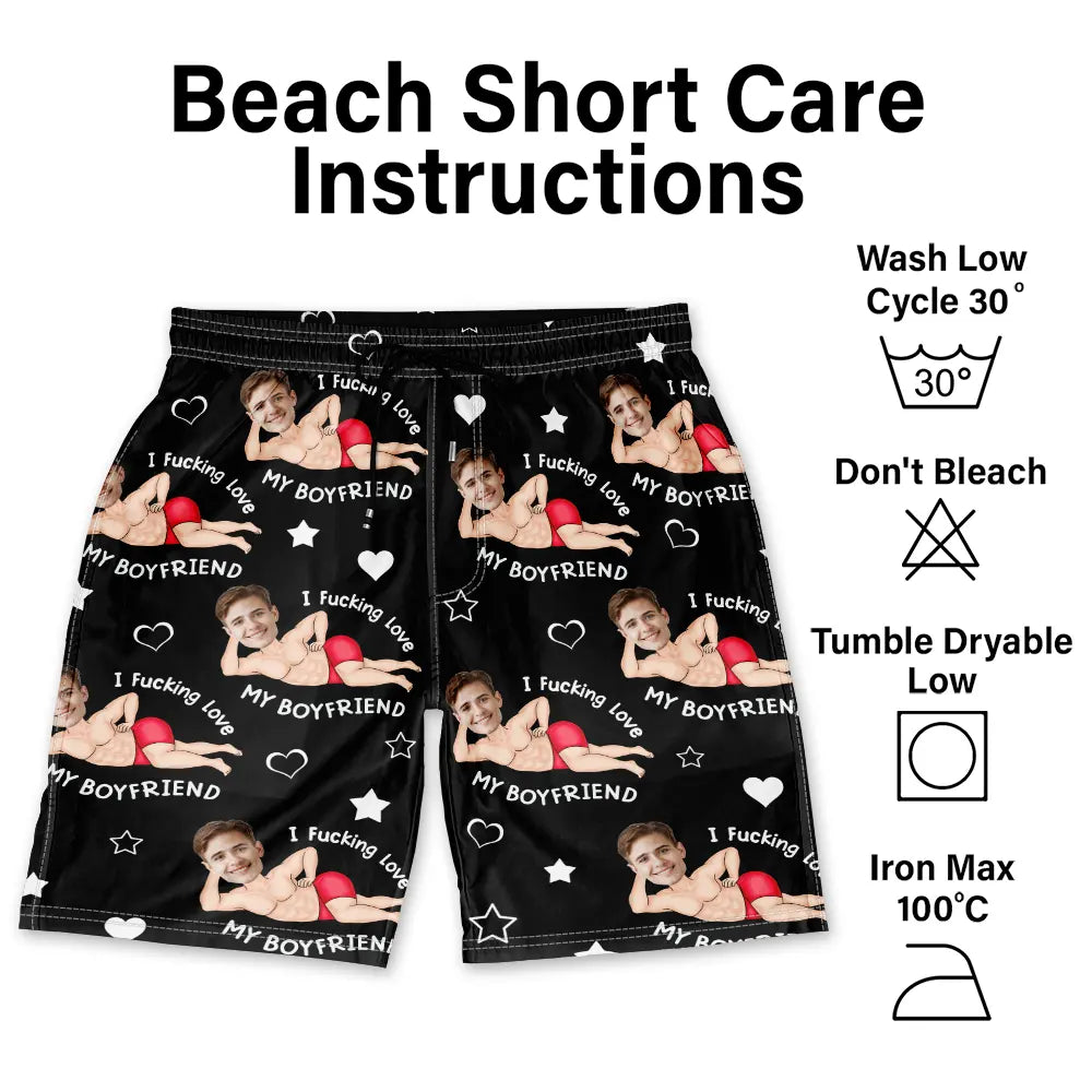 Gift For Couples, Gift For Husband, Gift For Wife, Gift For Boyfriend, Gift For Girlfriend, Funny, Custom Photo - Custom Photo I Fuking Love My Wife - Personalized Unisex Beach Shorts
