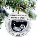 Christmas,Custom Photo,New Dad,New baby,New Mom,Happy - Custom Photo Our First Christmas As Mommy And Daddy Expecting Parents - Personalized Circle Ceramic Ornament