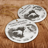 Christmas,Custom Photo,New Dad,New baby,New Mom,Happy - Custom Photo Our First Christmas As Mommy And Daddy Expecting Parents - Personalized Circle Ceramic Ornament