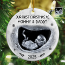 Christmas,Custom Photo,New Dad,New baby,New Mom,Happy - Custom Photo Our First Christmas As Mommy And Daddy Expecting Parents - Personalized Circle Ceramic Ornament