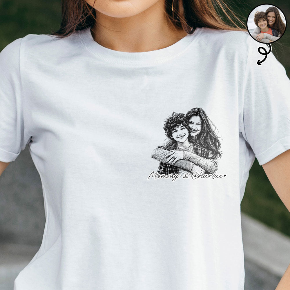 Custom Photo Pencil Sketch Family Dog Cat Portrait - Personalized T Shirt