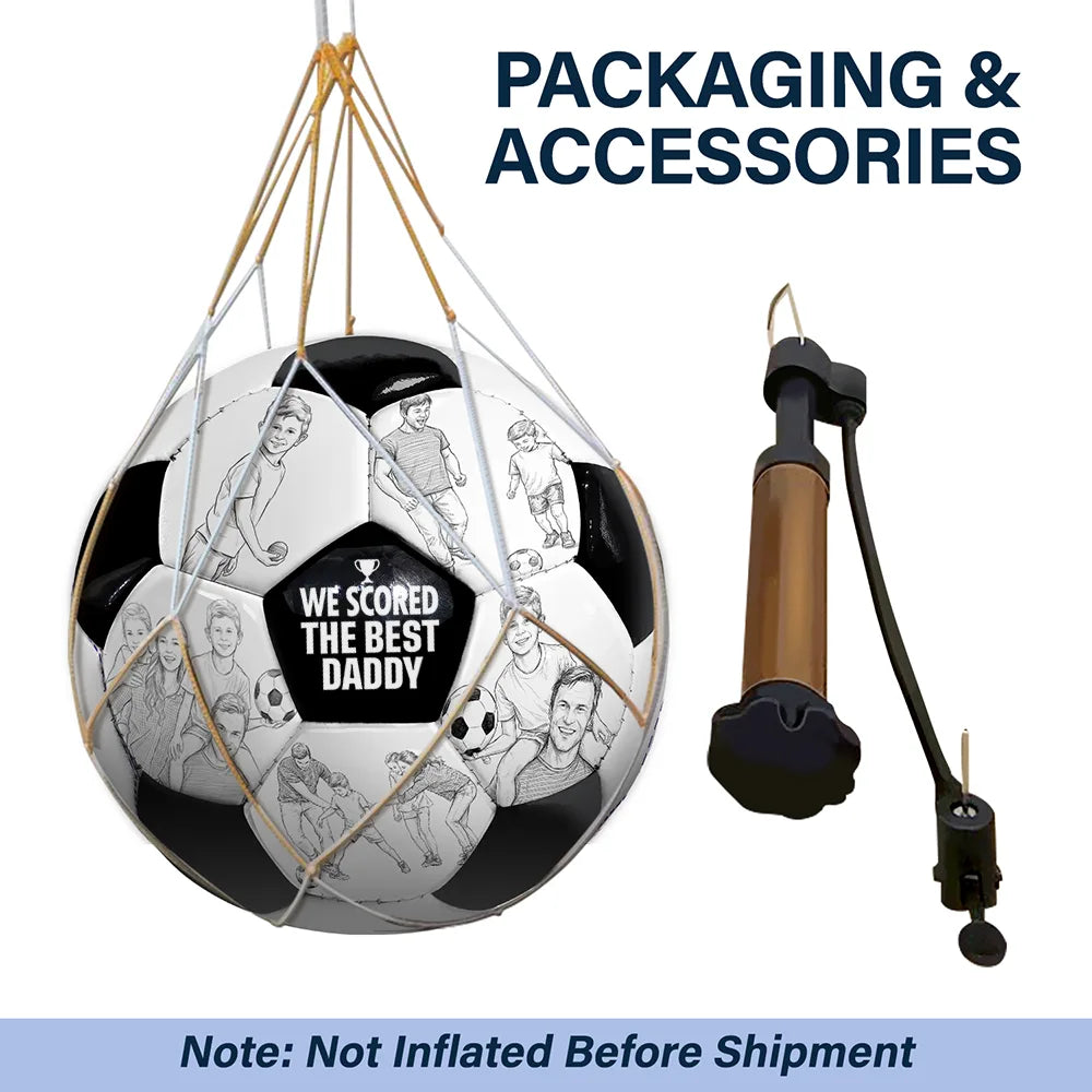 Gift For Father,Custom Photo,Dad - Children,Football (Soccer),Non-Eng,Photo - Pencil Sketch,Proud - Custom Photo Pencil Sketch I Scored The Best Dad - Personalized Soccer Ball