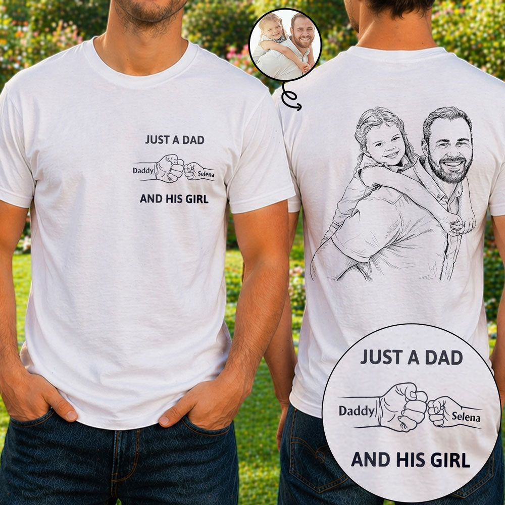 Custom Photo Pencil Sketch Just A Dad And His Girl - Personalized T Shirt