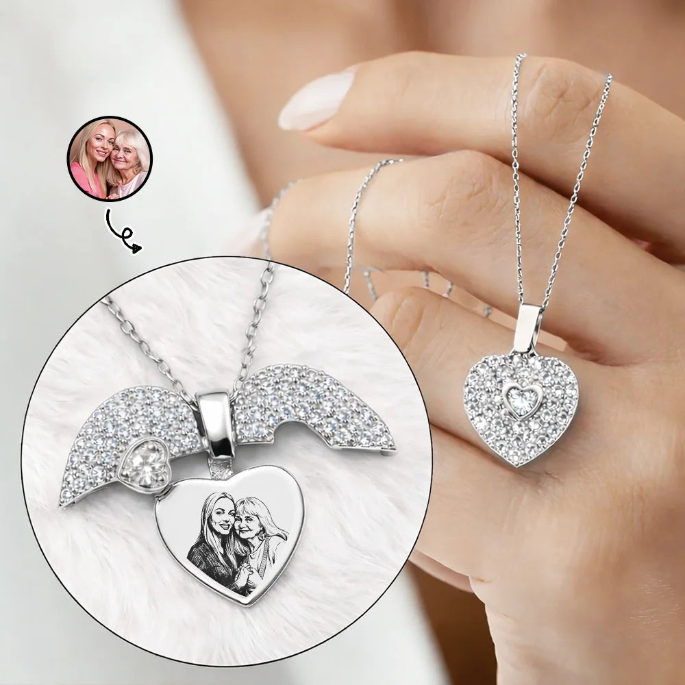 Custom Photo Pencil Sketch Portrait Jewelry For Women - Personalized Hidden Message Necklace