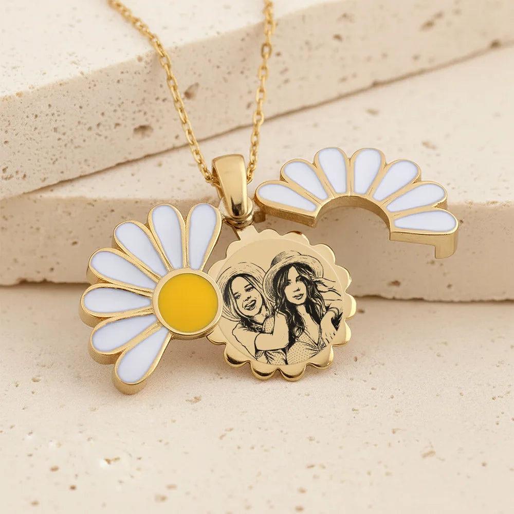 Custom Photo Pencil Sketch Portrait Jewelry For Women - Personalized Hidden Message Necklace