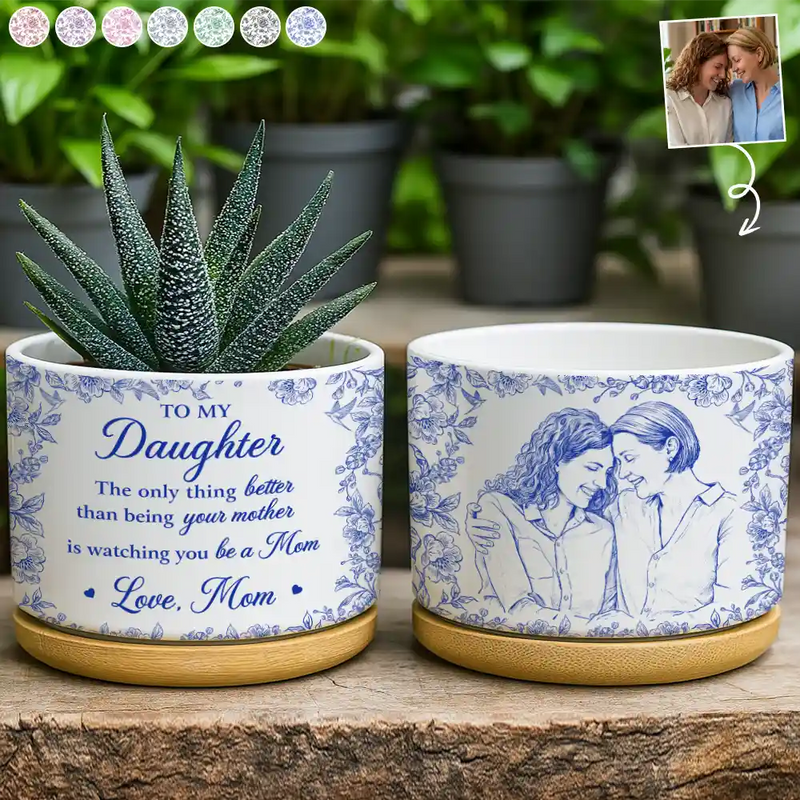 Mom - Daughters (Adult),Grandma - Grandkids,Love - Custom Photo Pencil Sketch The Only Thing Better Than Being Your Mother - Personalized Ceramic Plant Pot