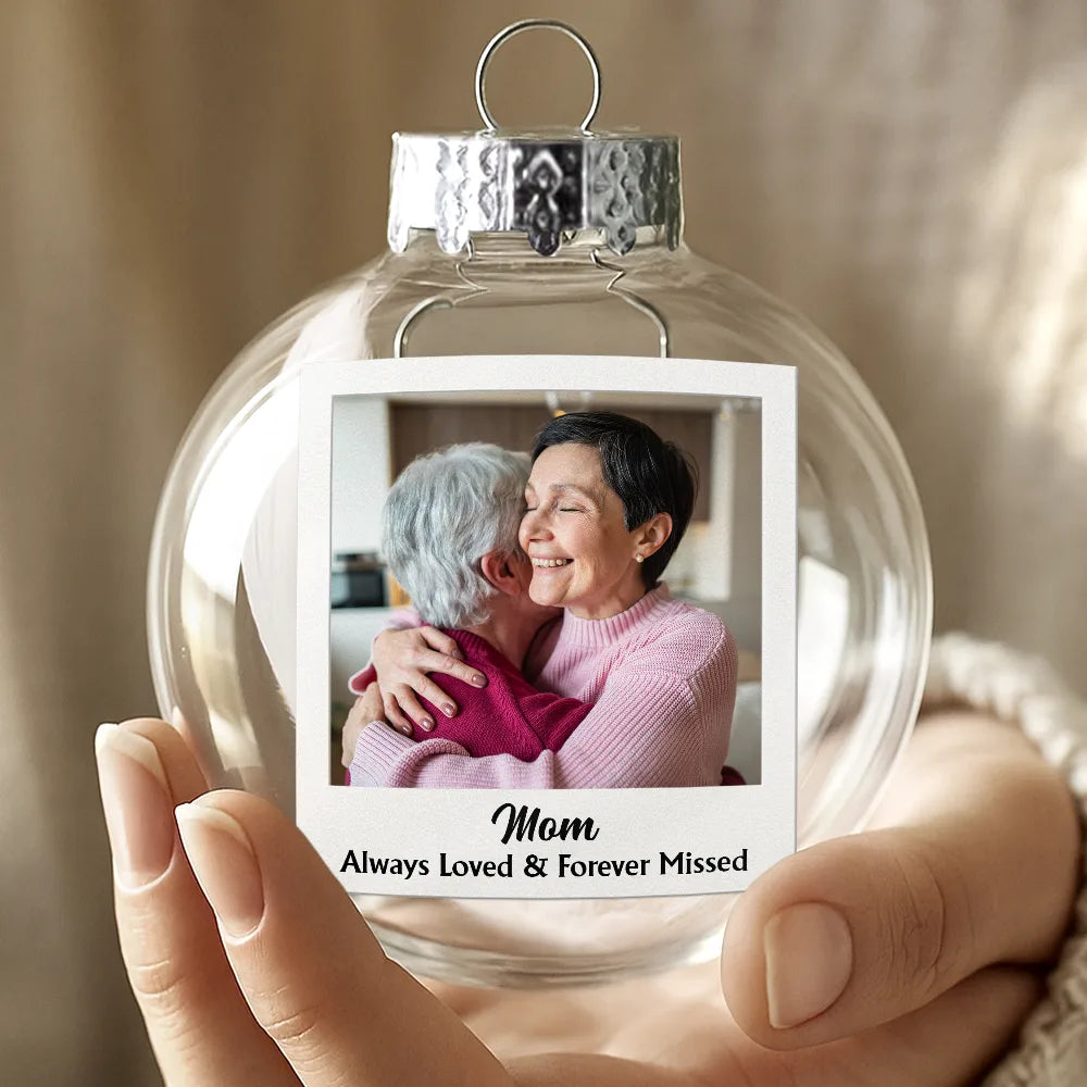 Memorial,Christmas,Custom Photo,Family,Sad - Custom Photo Polaroid Missing You At Christmas & Always - Personalized Glass Bauble Ornament