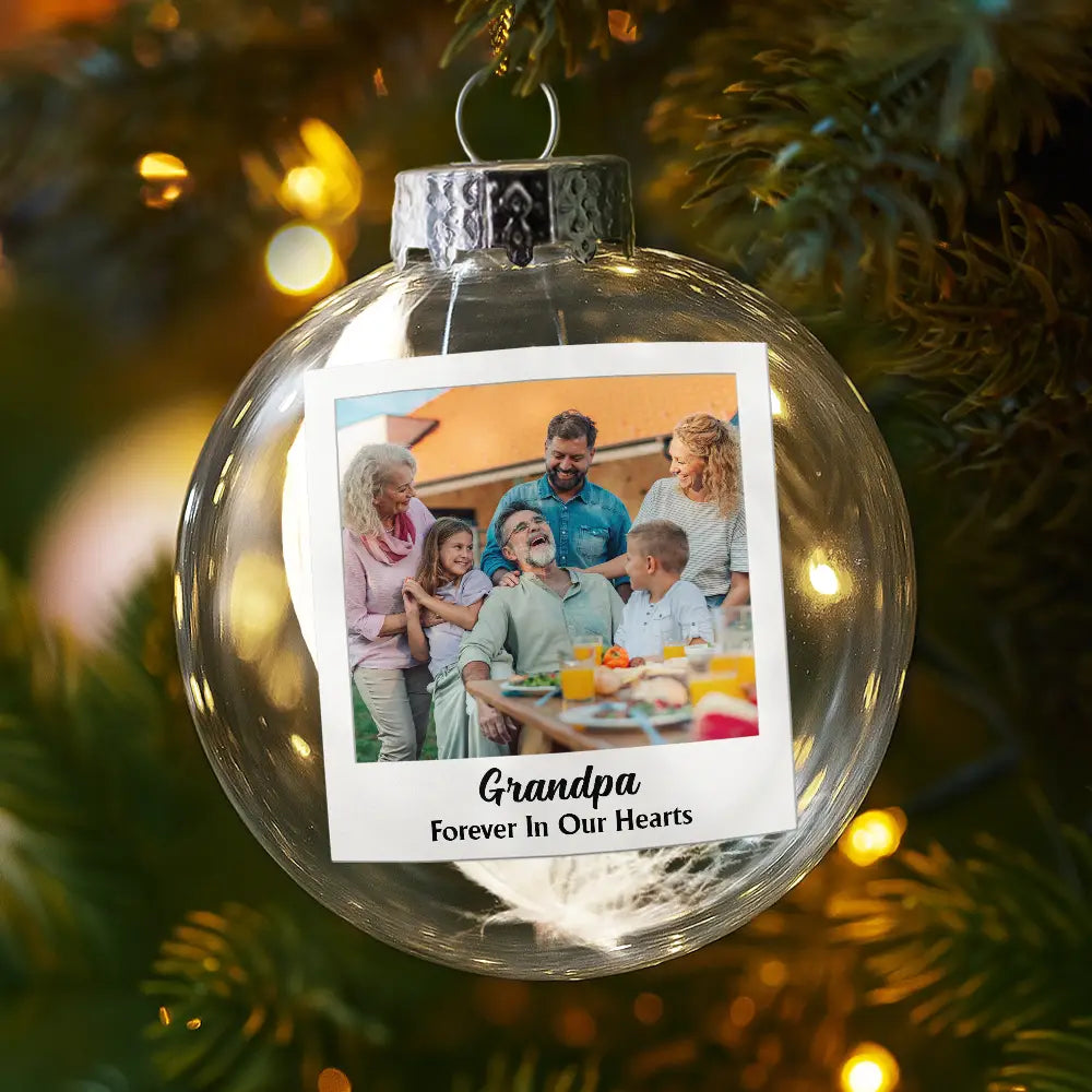Memorial,Christmas,Custom Photo,Family,Sad - Custom Photo Polaroid Missing You At Christmas & Always - Personalized Glass Bauble Ornament