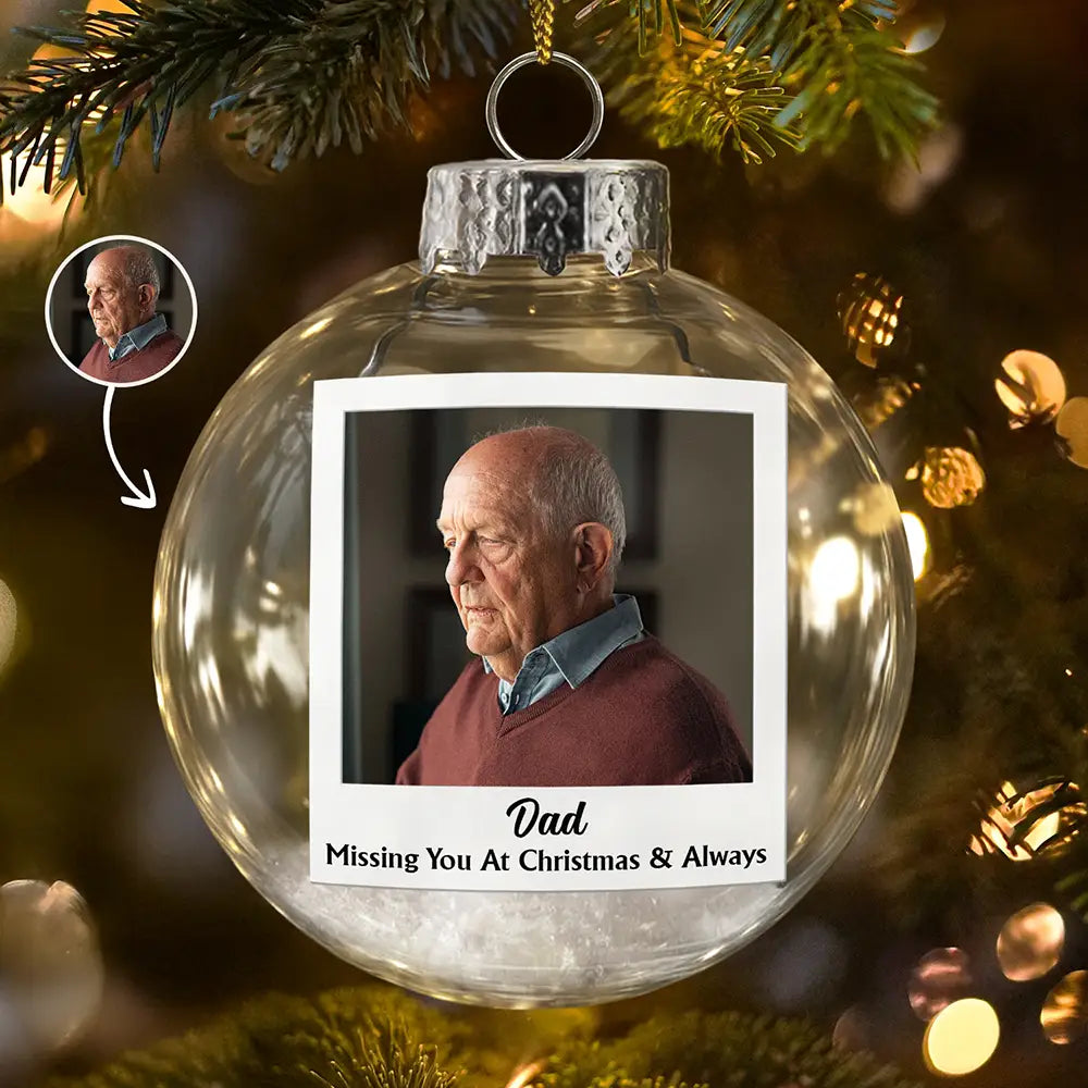 Custom Photo Polaroid Missing You At Christmas & Always - Personalized Glass Bauble Ornament
