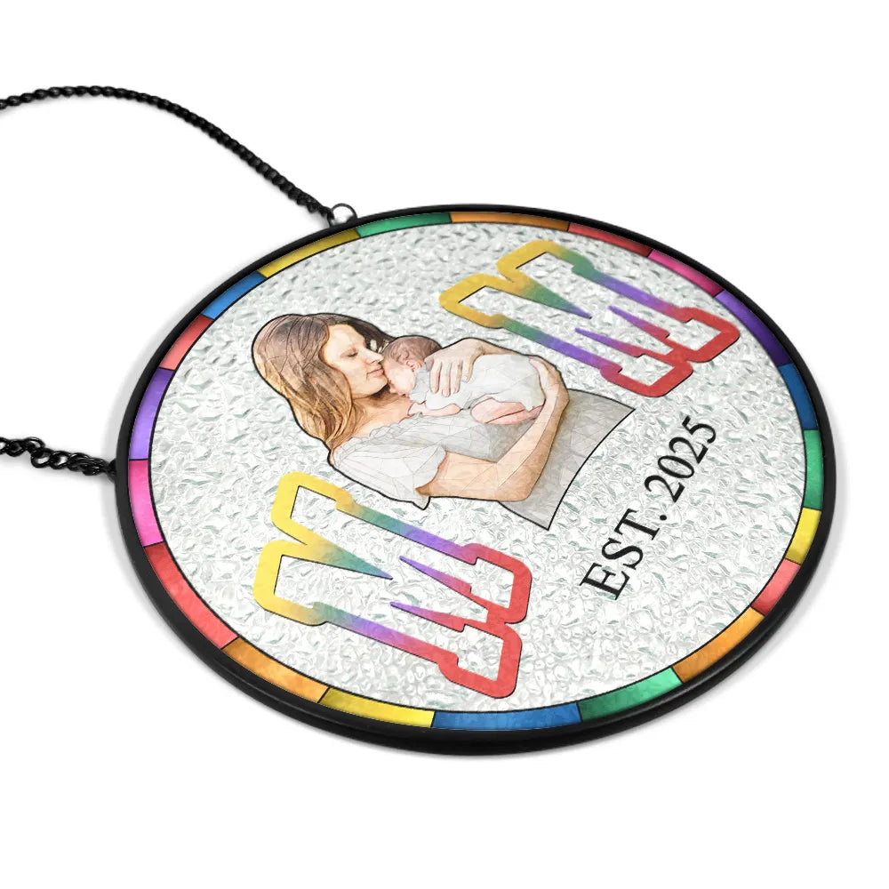 Art Design,Gift For Father,Dad - Children,Happy - Custom Photo Portrait Dad Mom EST, Gift For New Parents - Personalized Stained Glass Window Hanging Suncatcher
