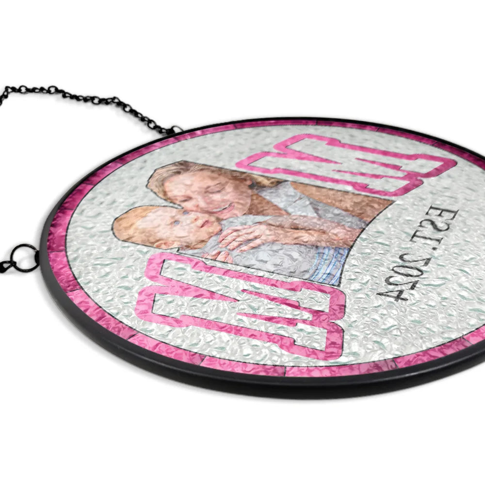 Art Design,Gift For Father,Dad - Children,Happy - Custom Photo Portrait Dad Mom EST, Gift For New Parents - Personalized Stained Glass Window Hanging Suncatcher